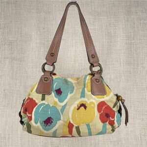 Fossil Cotton Leather Floral Shoulder bag, Purse, Tote, Many Pockets, Year Round